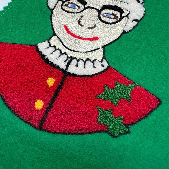 1960s MCM Felt Crewel Christmas Stockings Set of 2 Victorian Lady Gentlemen MONO - Picture 6 of 11